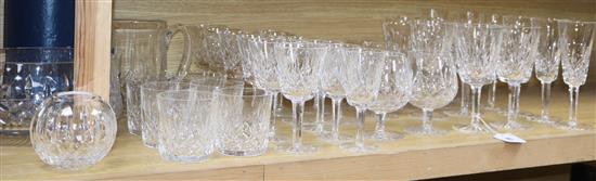 A 36 piece suite of Waterford Lismore drinking glasses, a cut glass bowl, jug and jar